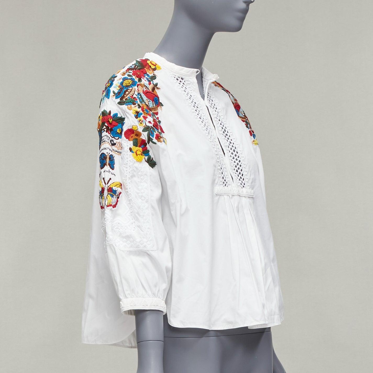 VALENTINO 2017 Pasarela blanco mariposa especies bordado boho blusa  IT38 XS Gris