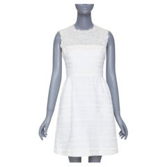 VALENTINO 2018 Bridal white sheer lace yoke tweed mixed mini dress IT40 S