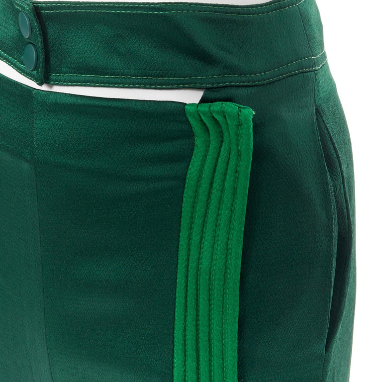 VALENTINO 2018 green pleated stripe cut out popper button wide track pants  IT36 For Sale at 1stDibs
