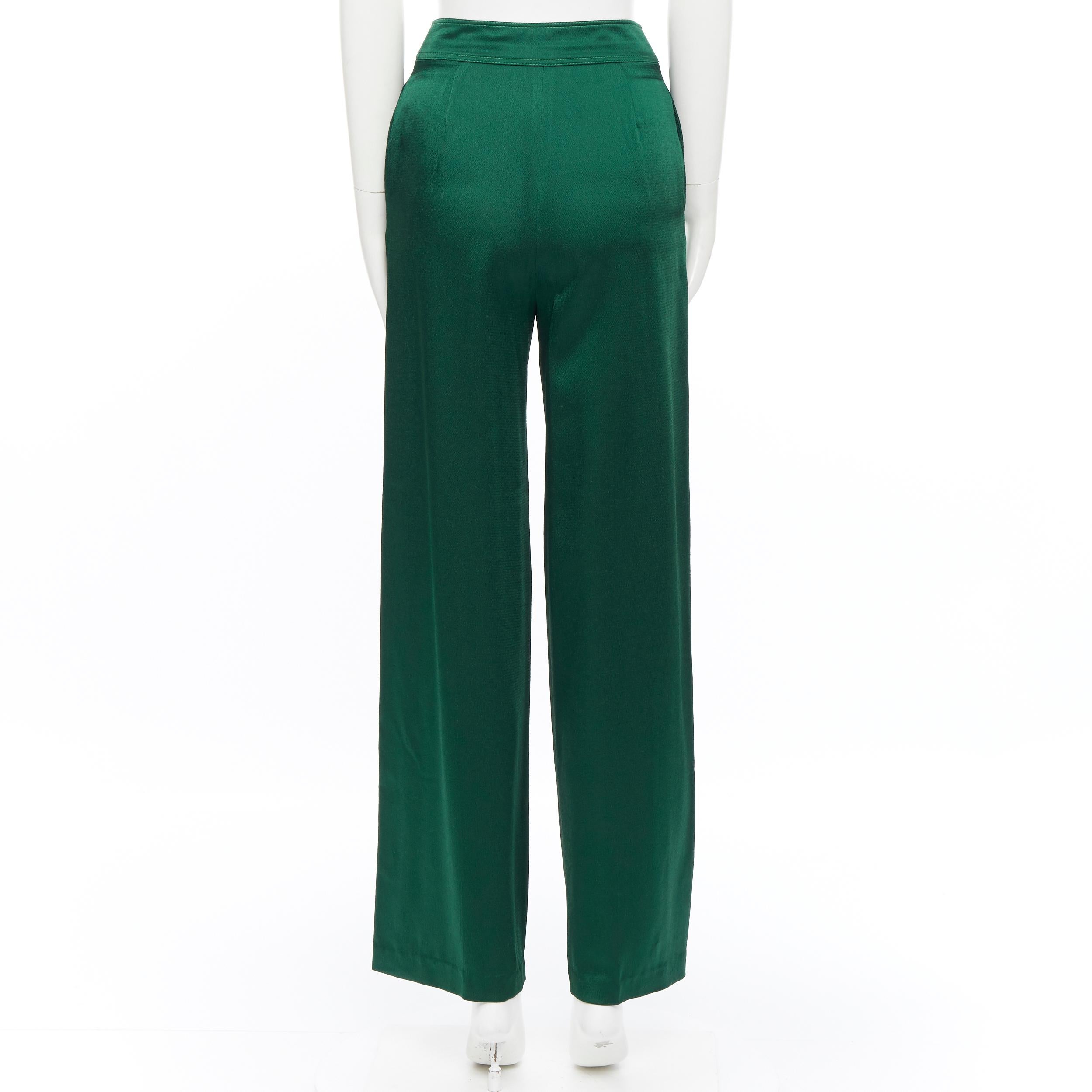VALENTINO 2018 green pleated stripe cut out popper button wide track pants  IT36