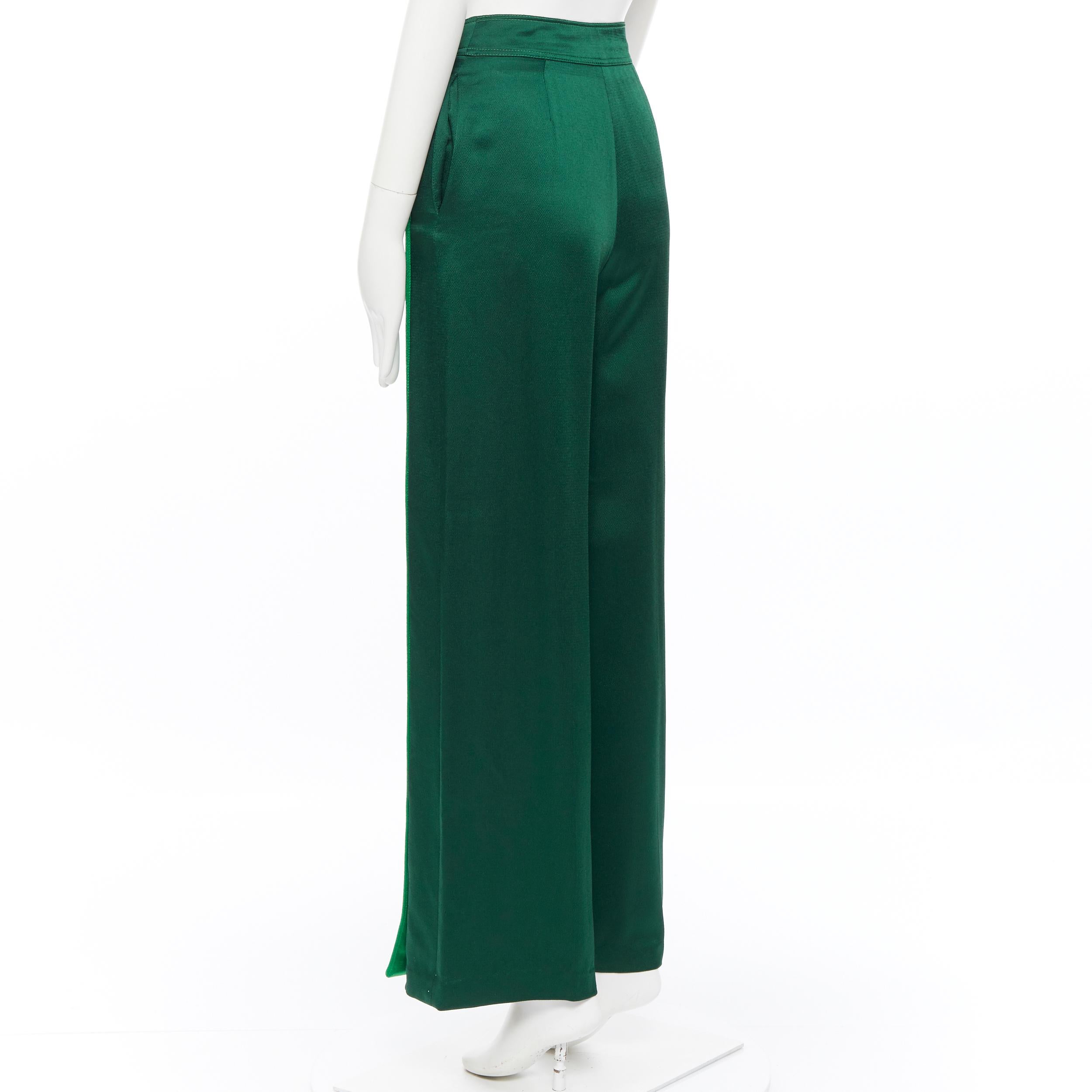 Green VALENTINO 2018 green pleated stripe cut  out popper button wide track pants IT36