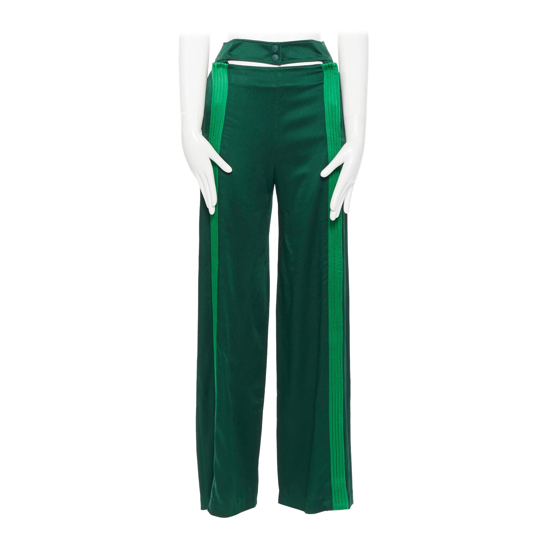 VALENTINO green pleated stripe cut out popper button wide track pants IT36 For at 1stDibs | valentino green pants, valentino track pants, green track pants with white stripe