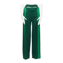 VALENTINO 2018 green pleated stripe cut  out popper button wide track pants IT36