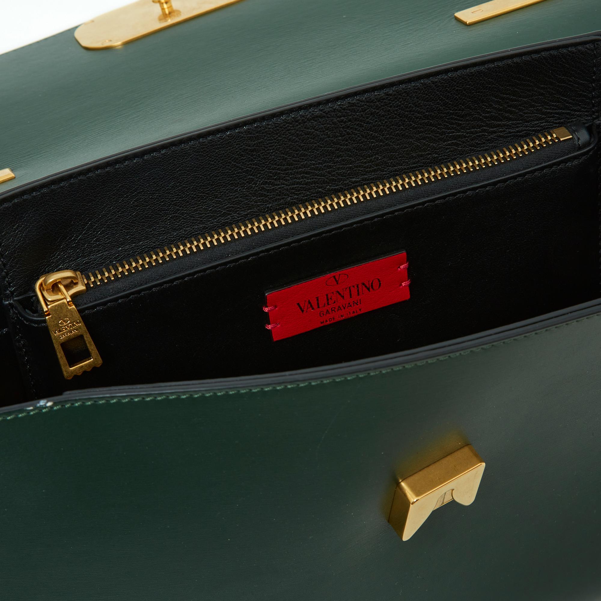 Women's Valentino 2018 Sac VLogo Green Leather Golden Chain Strap VLogo Shoulder Bag For Sale