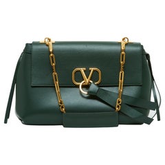 Valentino 2018 Sac VLogo Green Leather Golden Chain Strap VLogo Shoulder Bag