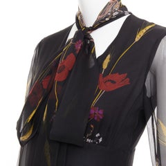 VALENTINO 2019 100% silk black Poppy Meadow chiffon tie neck midi dress IT40 S