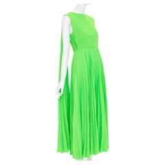 VALENTINO 2019  neon green accordion pleated caped shoulder crepe dress IT40 US4