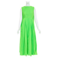 VALENTINO 2019  neon green accordion pleated caped shoulder crepe dress IT40 US4