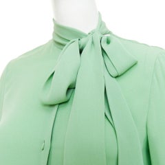 VALENTINO 2019 pastel green long sleeve silk crepe pussy bow blouse top IT38 XS