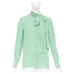 VALENTINO 2019 pastel green long sleeve silk crepe pussy bow blouse top IT38 XS