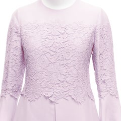 VALENTINO 2019 pastel pink wool silk crepe lace box pleat A-line dress IT38 XS
