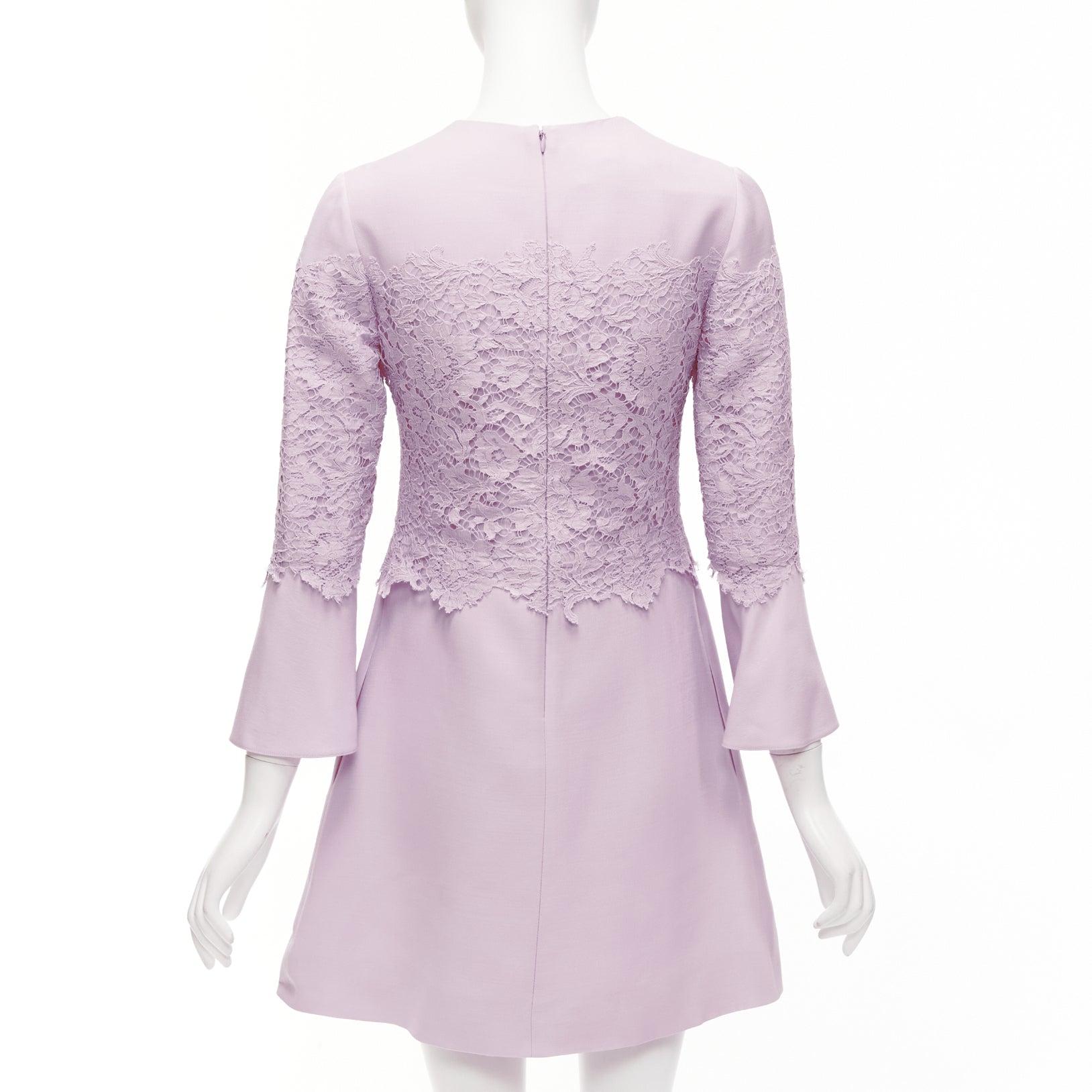 VALENTINO 2019 pastel pink wool silk crepe lace box pleat A-line dress IT38 XS For Sale 1