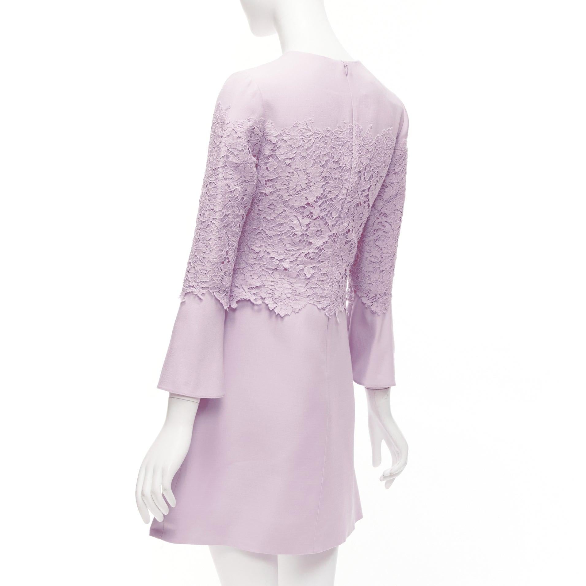 VALENTINO 2019 pastel pink wool silk crepe lace box pleat A-line dress IT38 XS For Sale 2