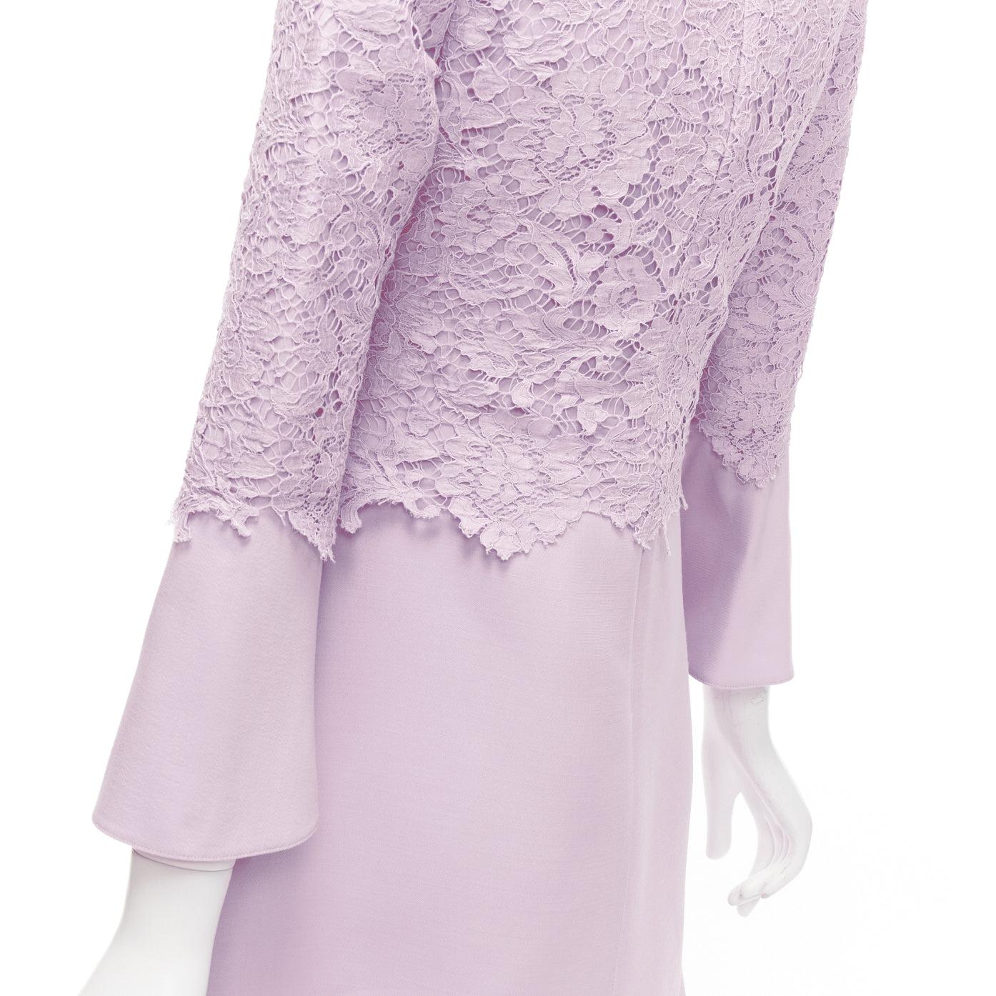VALENTINO 2019 pastel pink wool silk crepe lace box pleat A-line dress IT38 XS For Sale 3