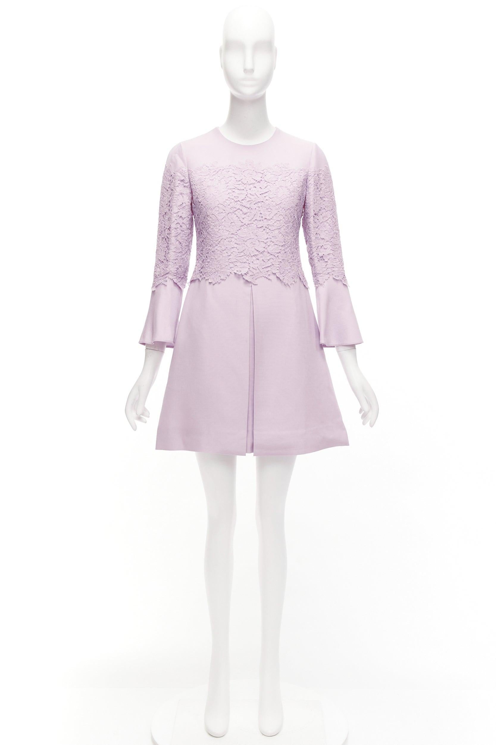 VALENTINO 2019 pastel pink wool silk crepe lace box pleat A-line dress IT38 XS For Sale 5