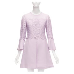 VALENTINO 2019 pastel pink wool silk crepe lace box pleat A-line dress IT38 XS
