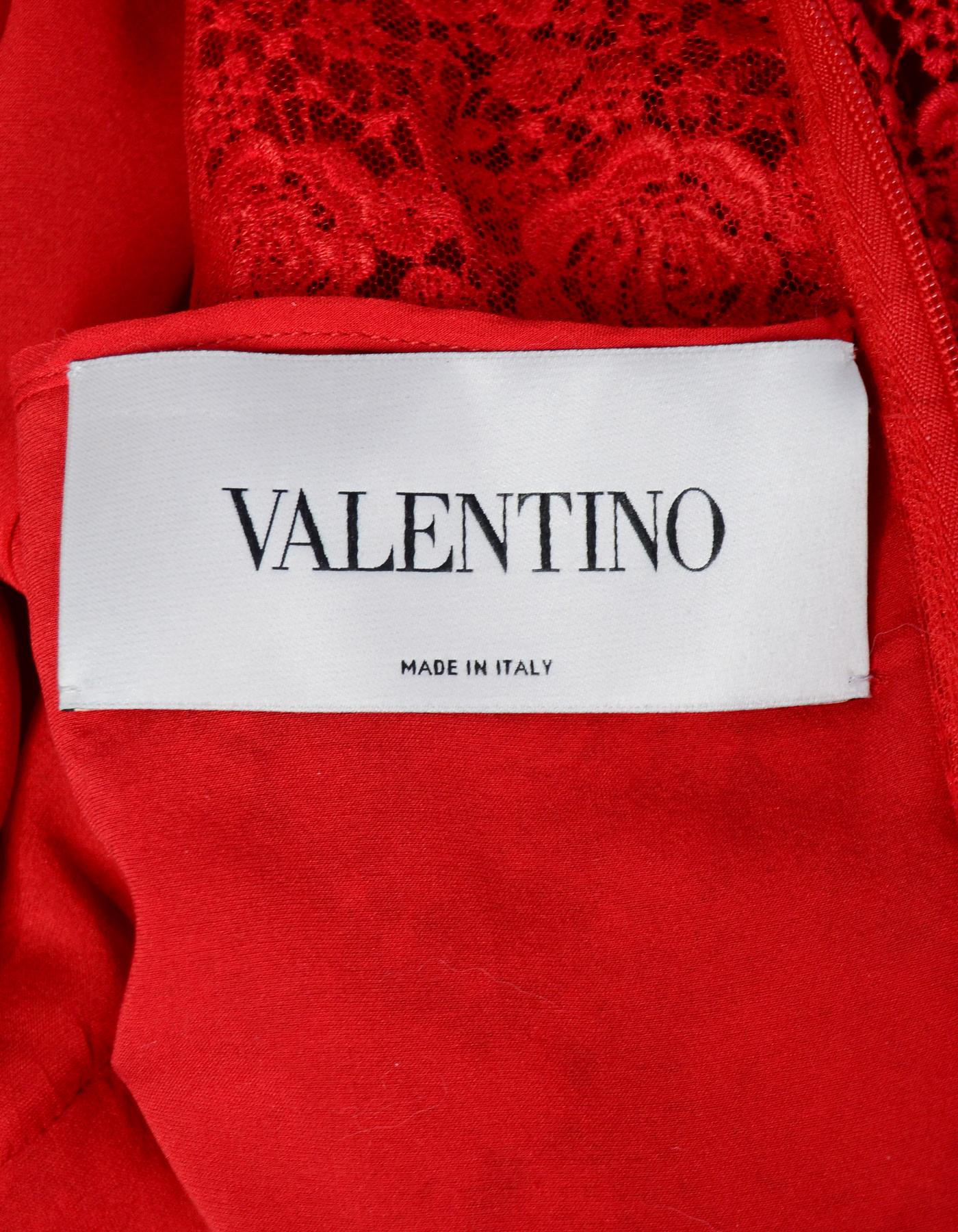 Valentino 2019 Red Floral Lace Midi Dress sz 12  In Excellent Condition In New York, NY