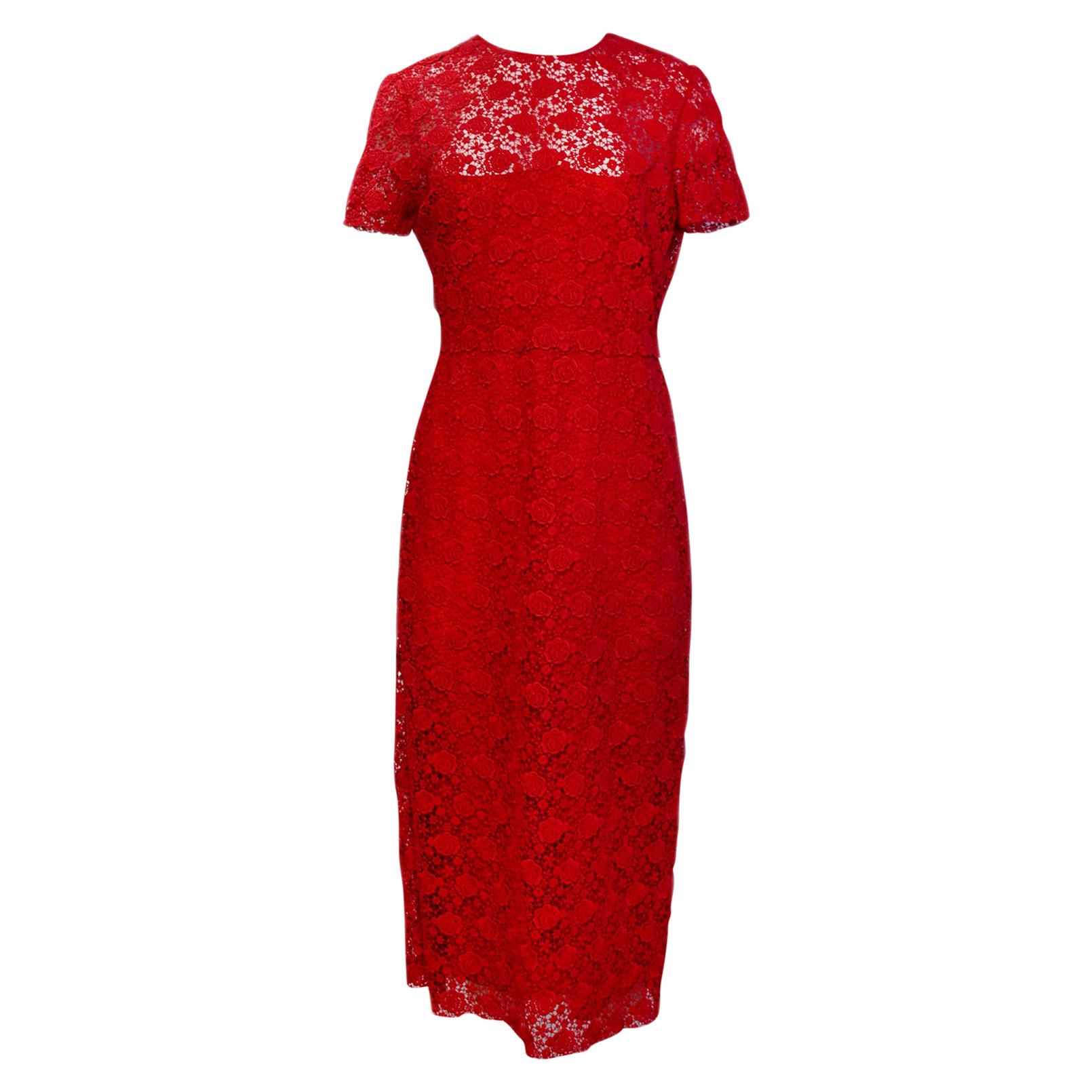 Valentino 2019 Red Floral Lace Midi Dress sz 12 