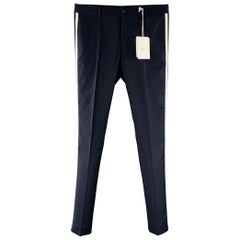 VALENTINO 2019 Size 30 Navy Burgundy White Wool Mohair Tapered Zip Fly Dress Pants