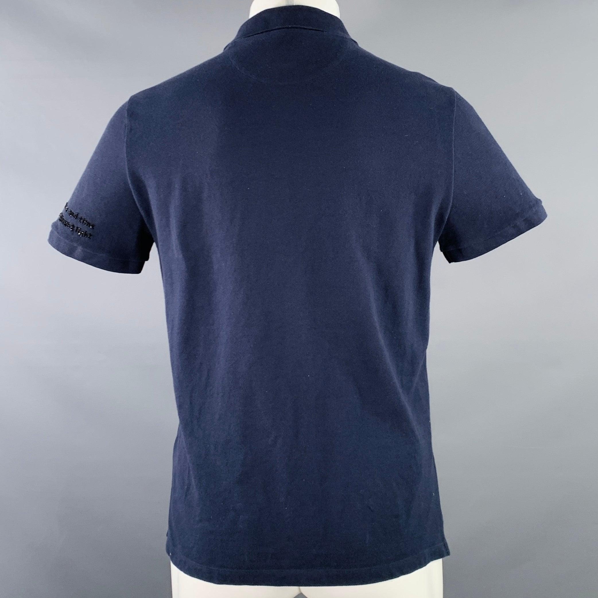 VALENTINO 2019 Taille M Bleu marine Brodé perles From Outer Space Polo coton boutonné Excellent état - En vente à San Francisco, CA