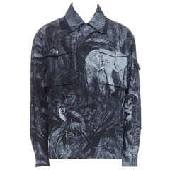 VALENTINO 2020 forest animal elephant monkey printed denim safari jacket IT48 M
