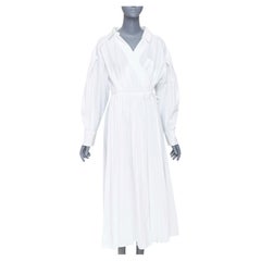 VALENTINO 2020 Le Blanc cotton blend pleated skirt puff sleeves wrap midi dress