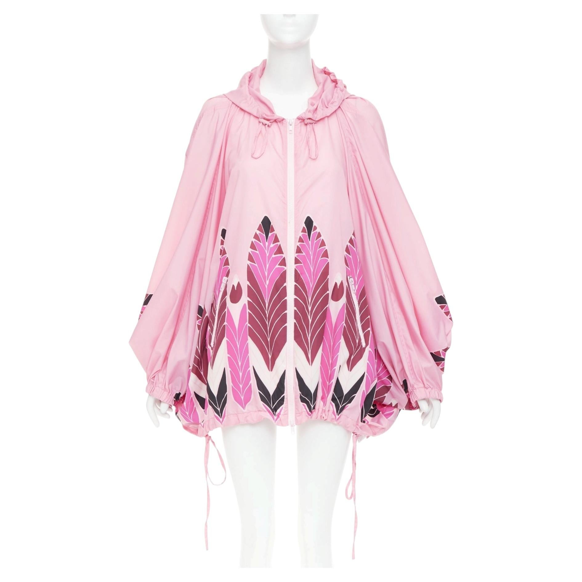 VALENTINO 2020 print pink abstract floral nylon ruched cocoon parka coat IT40 S
