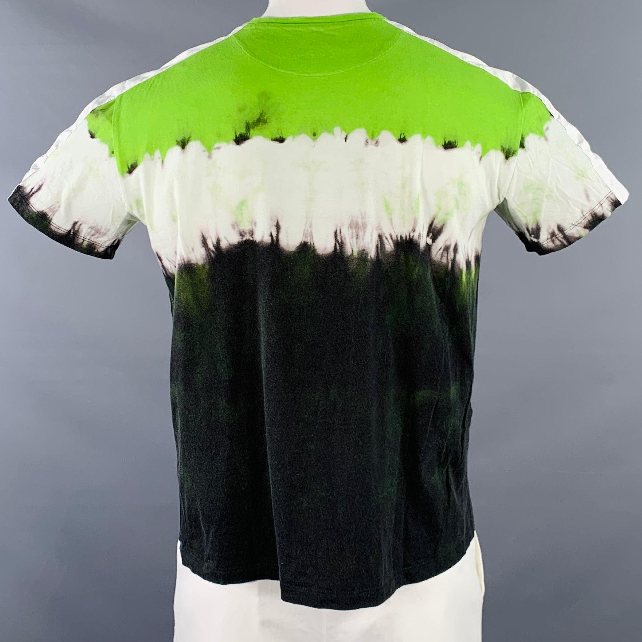 Noir VALENTINO 2020 Size L Green Black White Tie Dye Cotton Crew Neck Logo T-shirt en vente