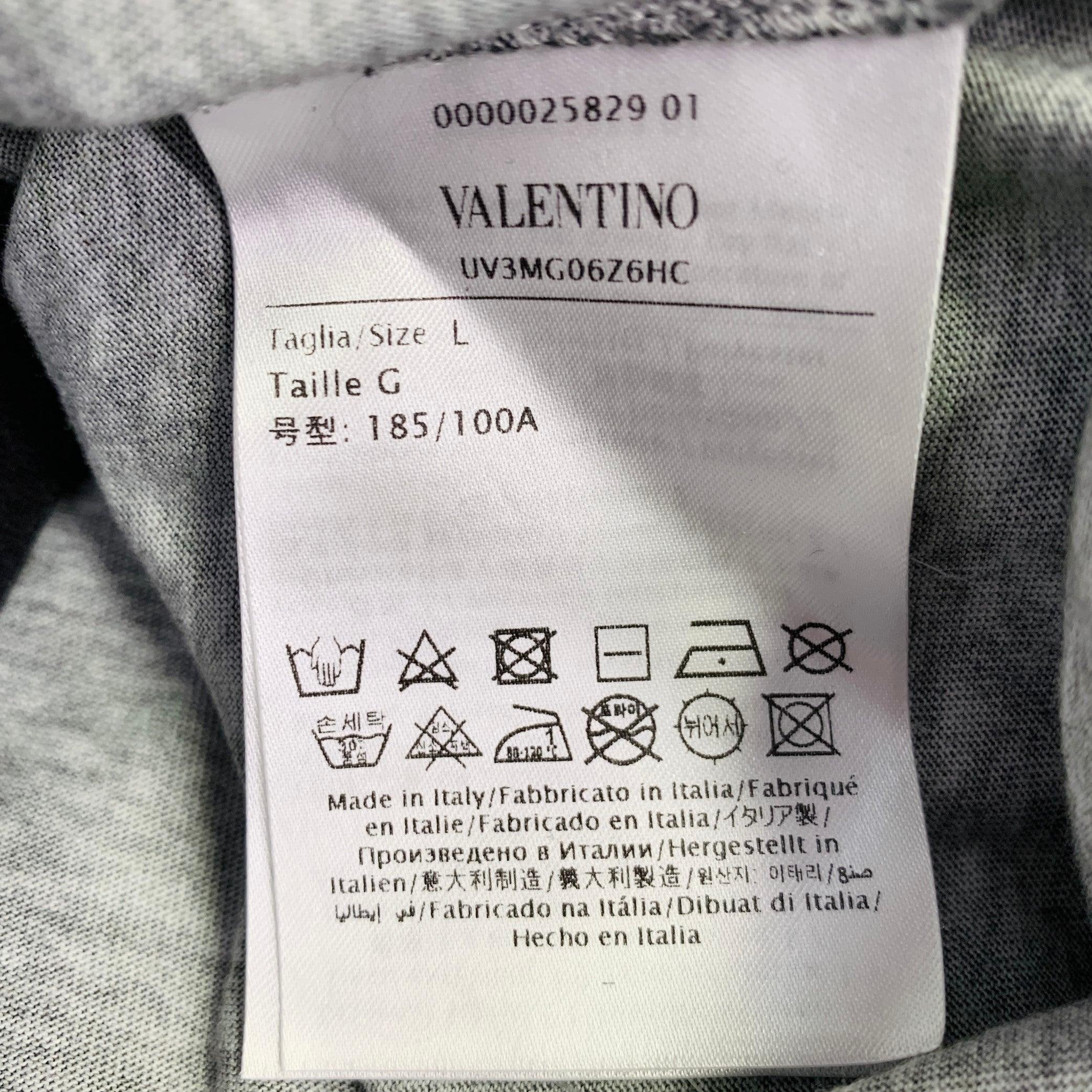 VALENTINO 2020 Size L Green Black White Tie Dye Cotton Crew Neck Logo T-shirt Pour hommes en vente