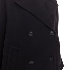 VALENTINO 2021 black wool blend boxy V logo double breasted coat IT40 S