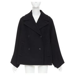 VALENTINO 2021 black wool blend boxy V logo double breasted coat IT40 S