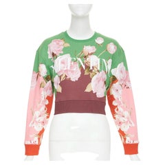 VALENTINO 2021 Flying Flowers logo colorblock cotton crop sweatshirt XS