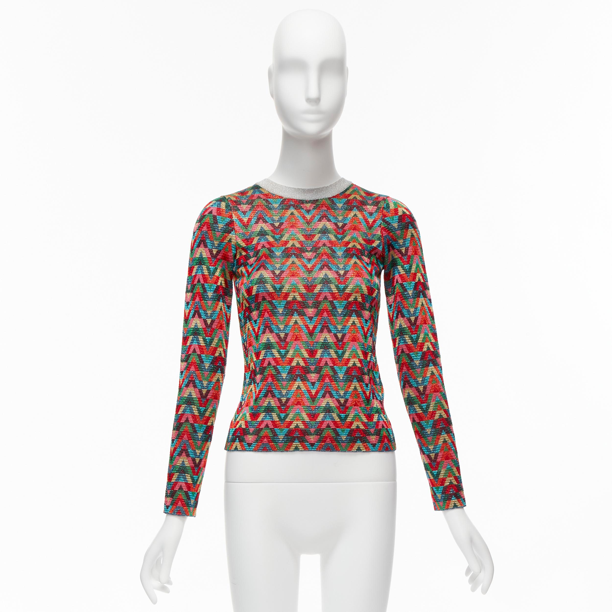 VALENTINO 2021 Optical VLOGO colorful lurex silver collar long sleeve sweater XS For Sale 6