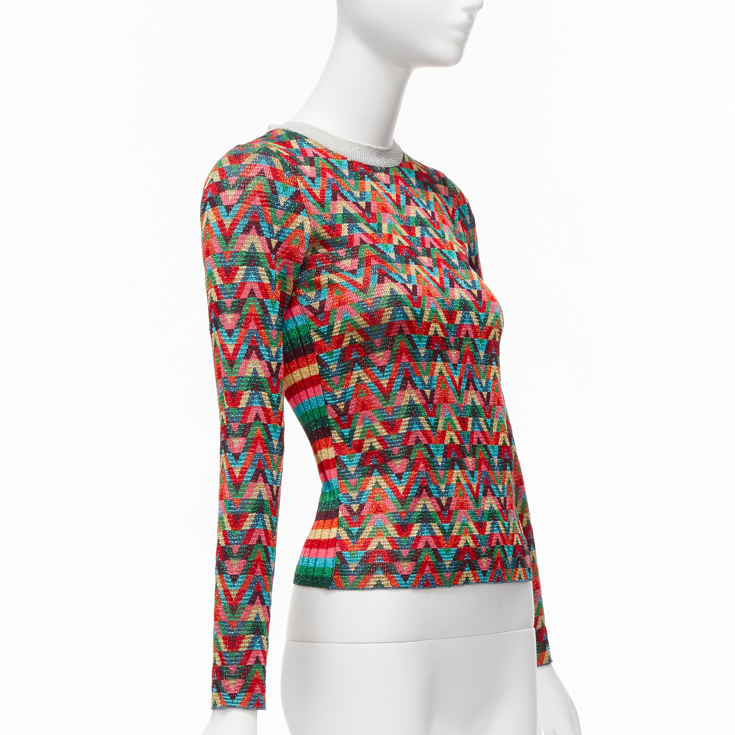 Brown VALENTINO 2021 Optical VLOGO colorful lurex silver collar long sleeve sweater XS For Sale
