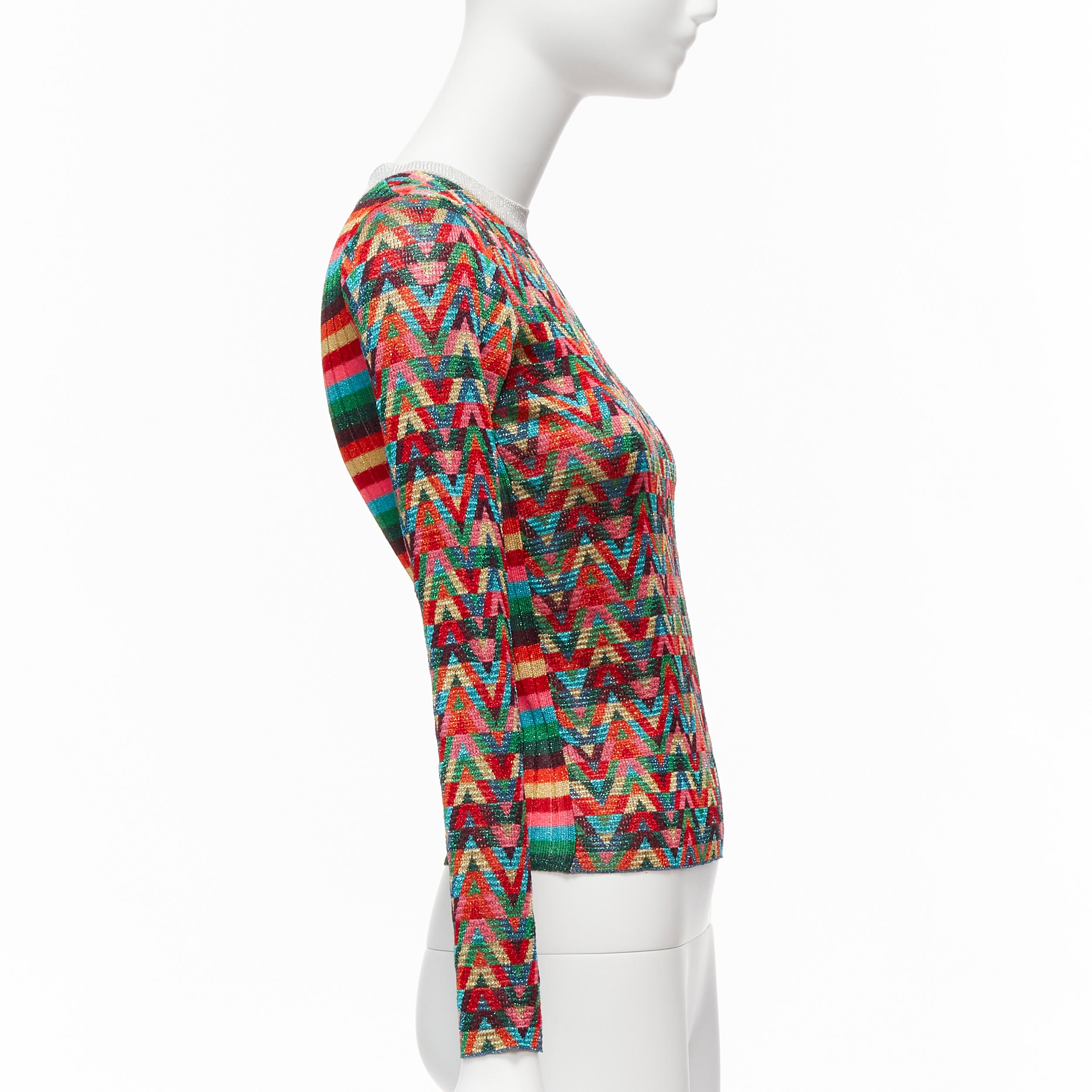 Women's VALENTINO 2021 Optical VLOGO colorful lurex silver collar long sleeve sweater XS For Sale