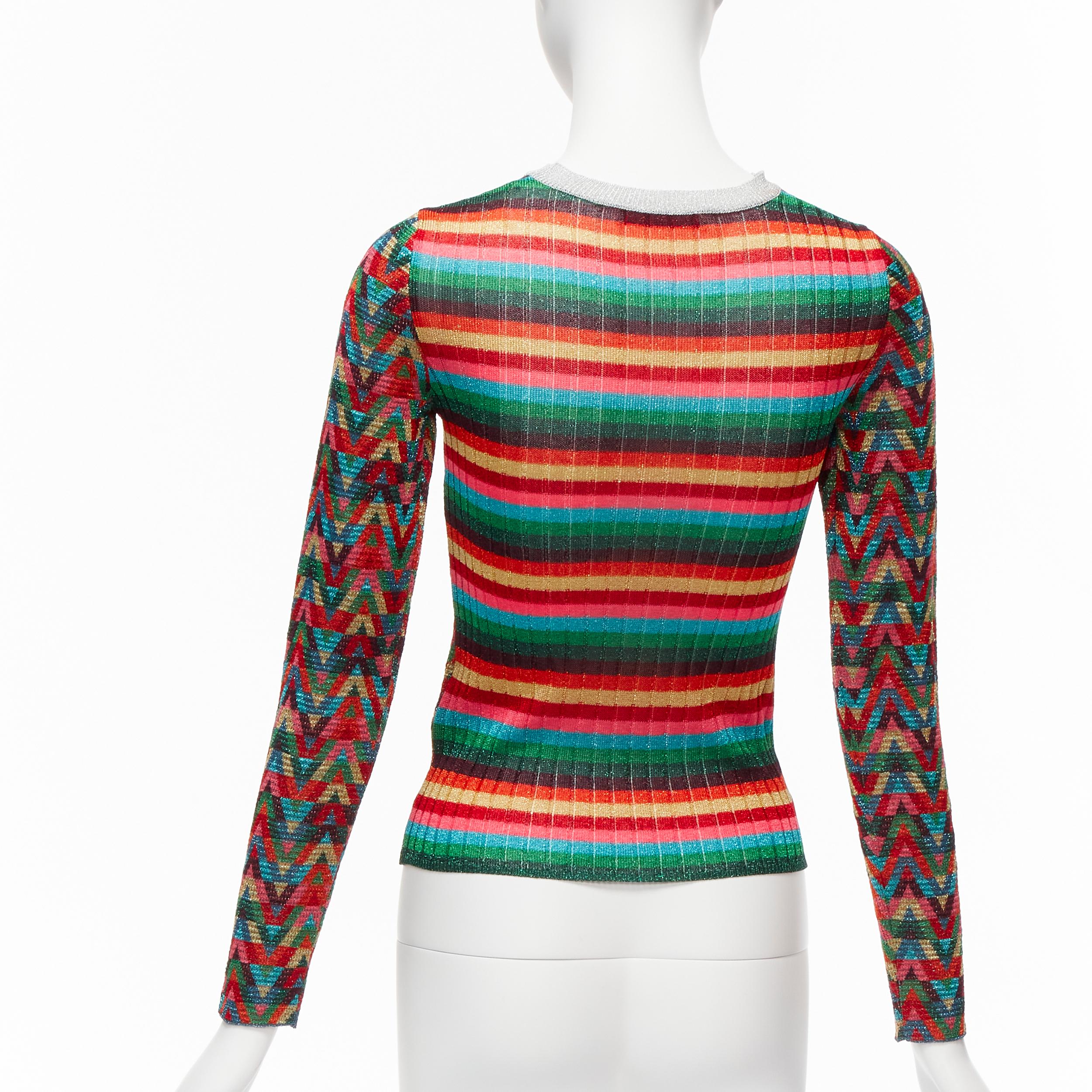 VALENTINO 2021 Optical VLOGO colorful lurex silver collar long sleeve sweater XS For Sale 1