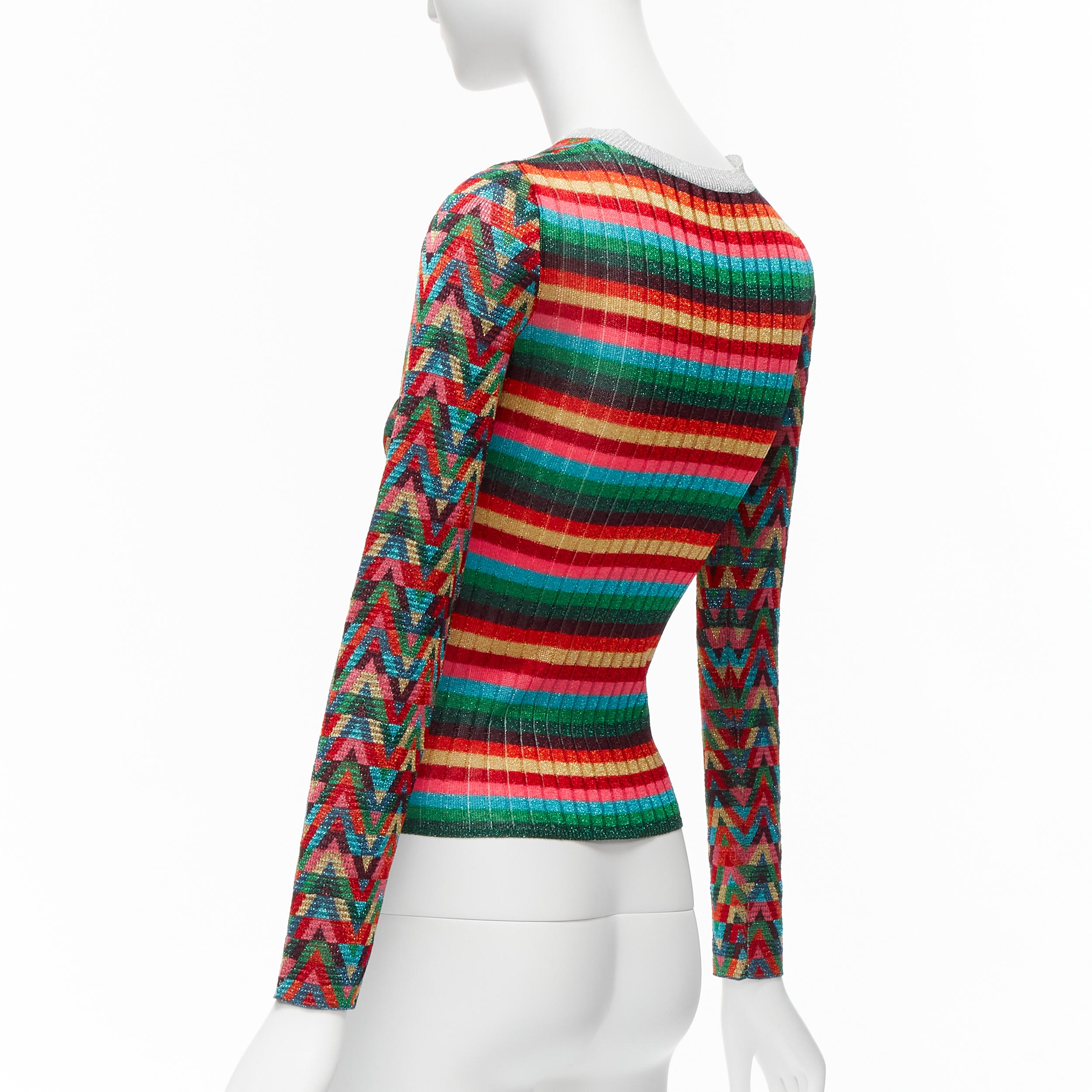 VALENTINO 2021 Optical VLOGO colorful lurex silver collar long sleeve sweater XS For Sale 2
