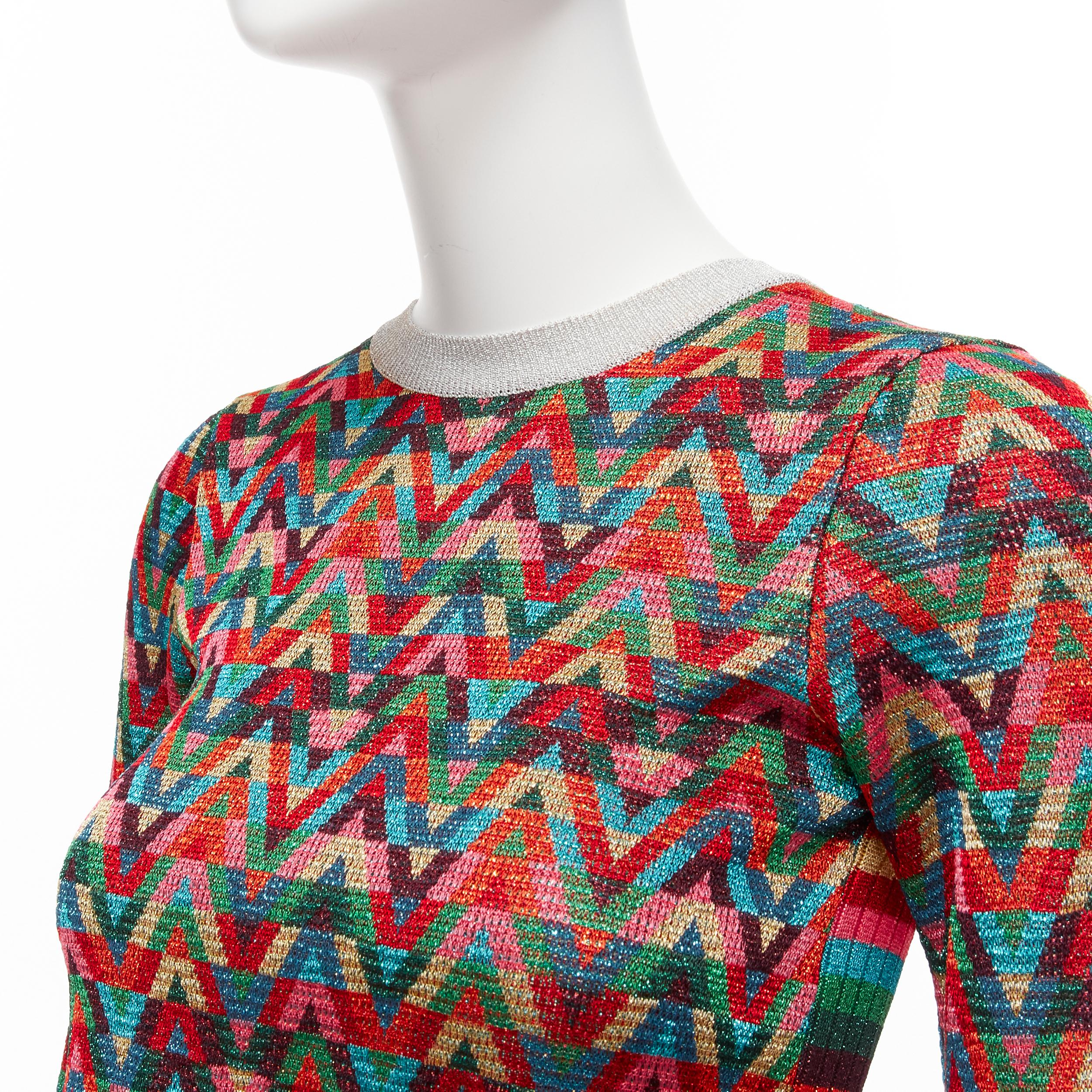 VALENTINO 2021 Optical VLOGO colorful lurex silver collar long sleeve sweater XS For Sale 3