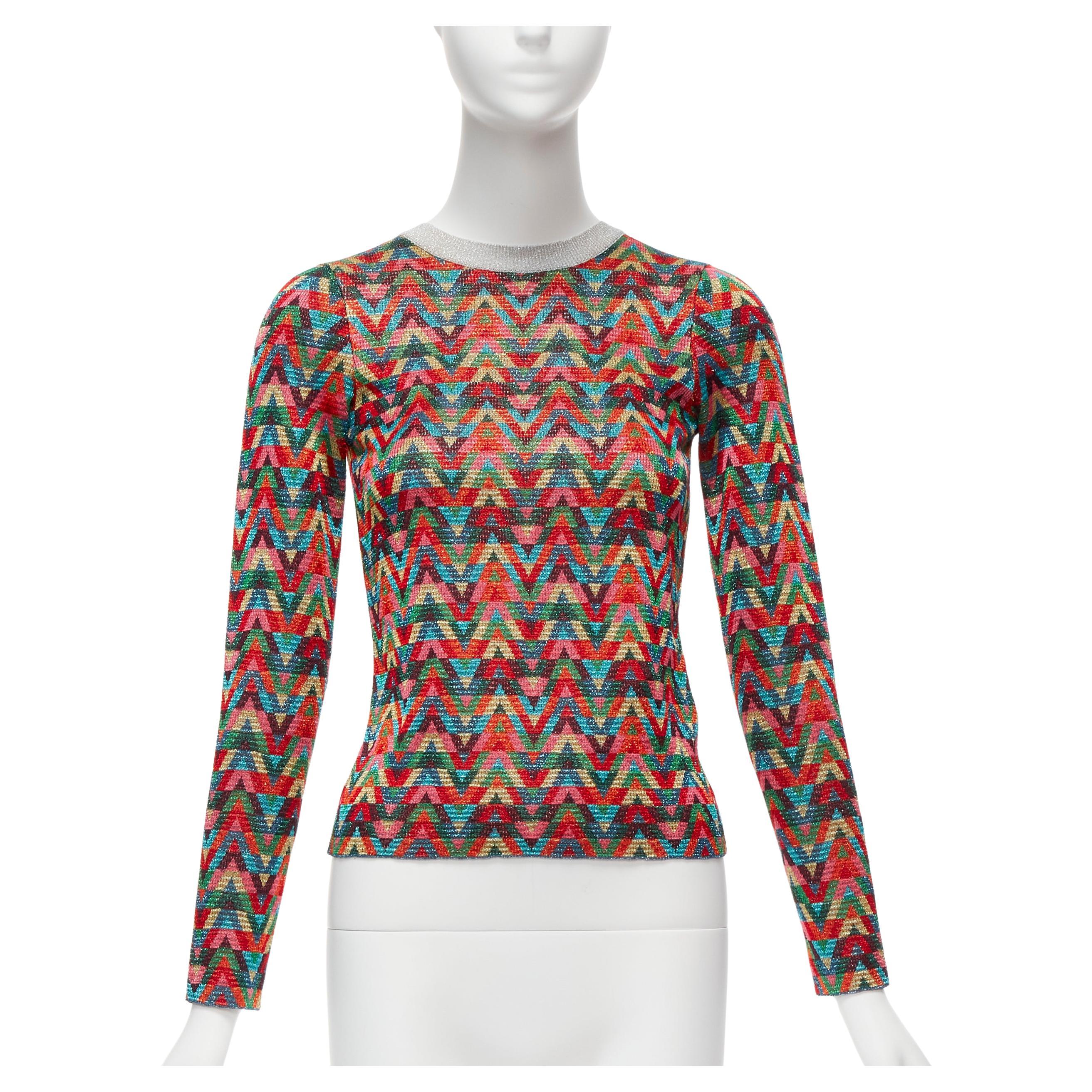 VALENTINO 2021 Optical VLOGO colorful lurex silver collar long sleeve sweater XS For Sale