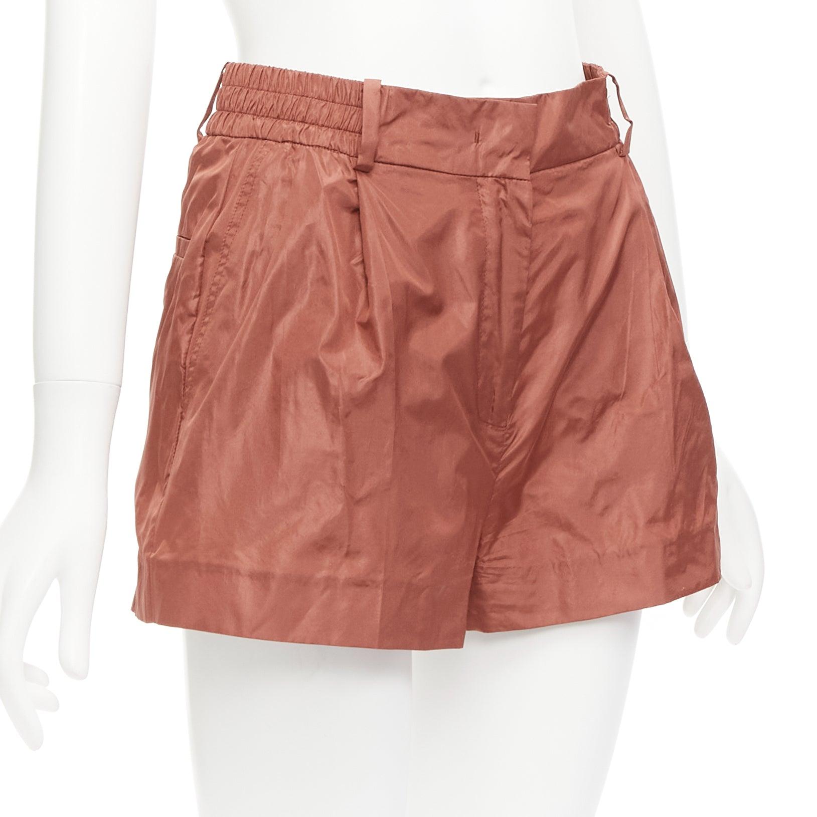 Women's VALENTINO 2021 Piccioli 100% silk brick red high waisted dress shorts IT36 XXS For Sale