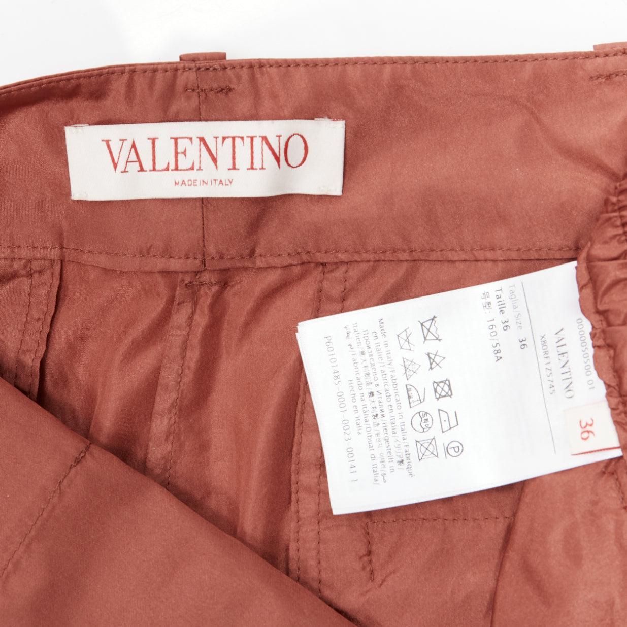 VALENTINO 2021 Piccioli 100% seda rojo ladrillo vestido corto de talle alto IT36 XXS en venta 4
