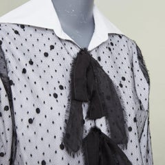 VALENTINO 2021 Point dEsprit white black polka dot tulle bow cotton shirt IT38