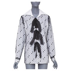 VALENTINO 2021 Point dEsprit white black polka dot tulle bow cotton shirt IT38