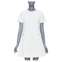 VALENTINO 2021 Roman Stud optical white cotton tweed short sleeve dress IT40 S