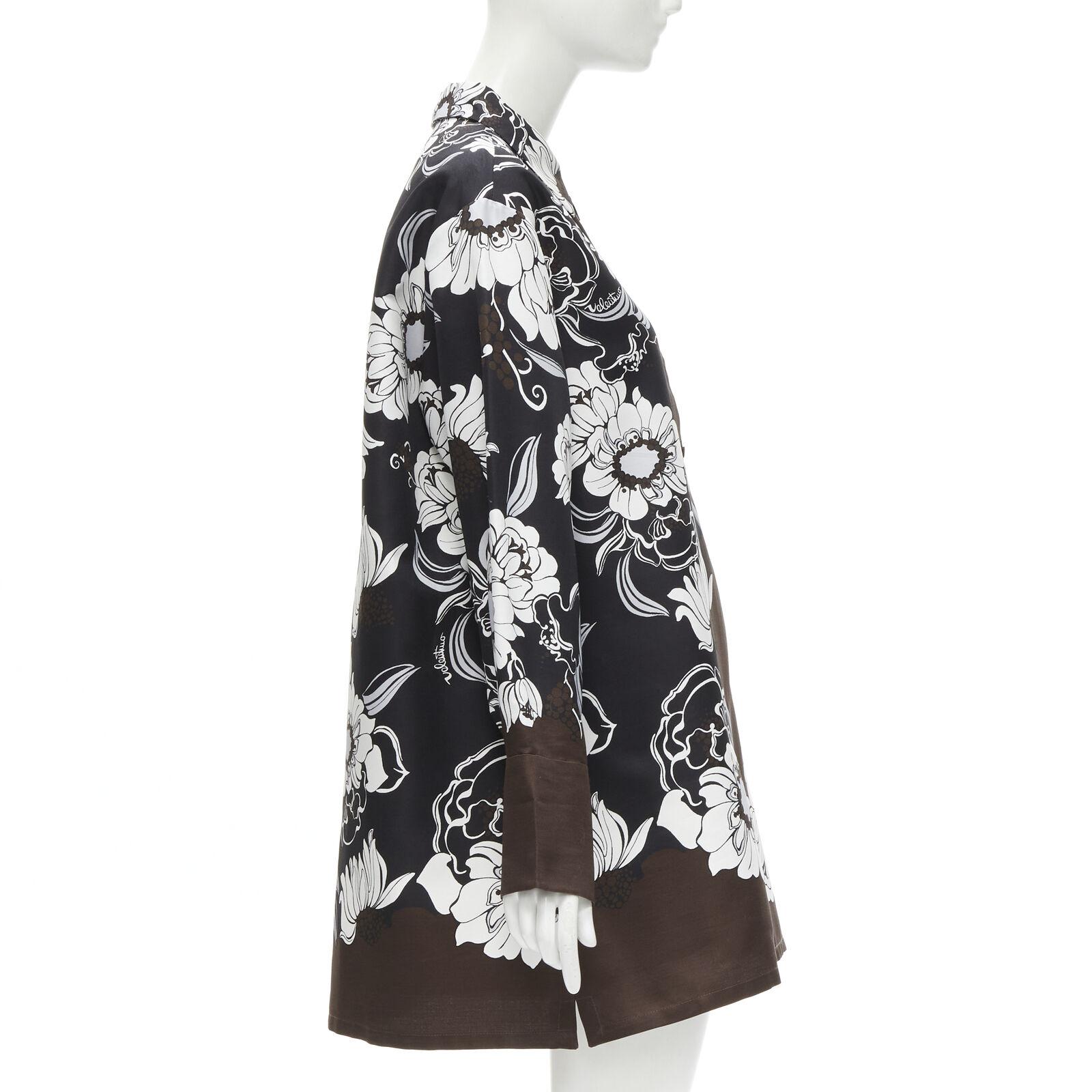 VALENTINO 2021 Runway brown oversized floral cotton silk faille shirt dress IT36 1