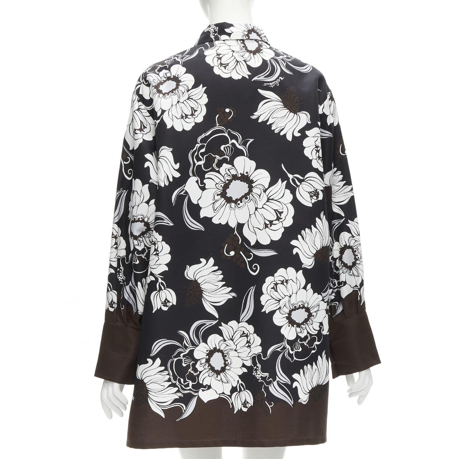 VALENTINO 2021 Runway brown oversized floral cotton silk faille shirt dress IT36 For Sale 2