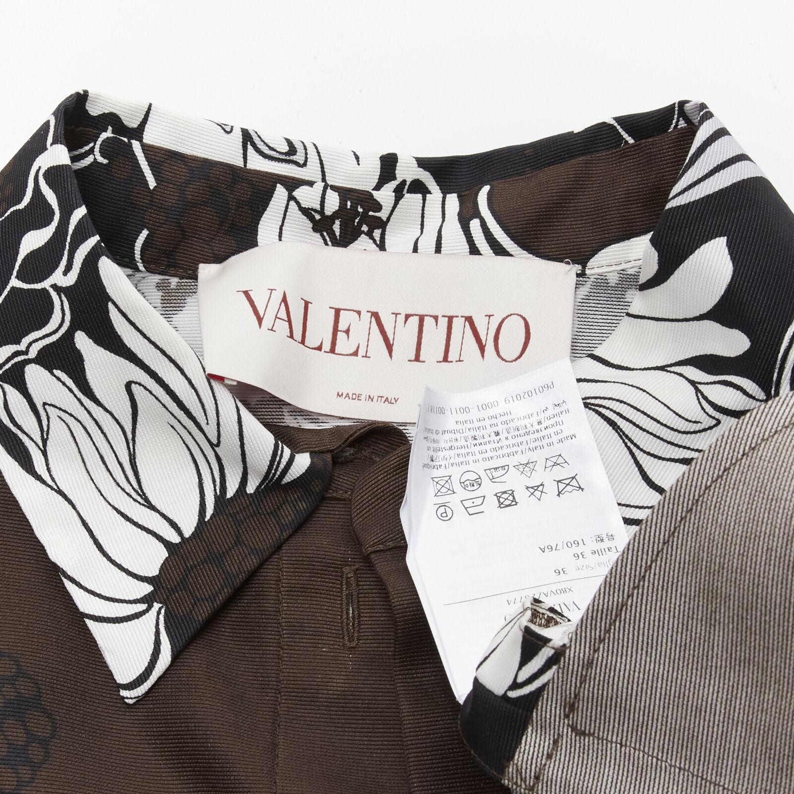 VALENTINO 2021 Runway brown oversized floral cotton silk faille shirt dress IT36 For Sale 6