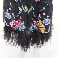 VALENTINO 2021 Runway floral butterflies print feather cuff maxi dress IT40 S