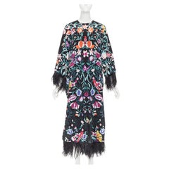 VALENTINO 2021 Runway floral butterflies print feather cuff maxi dress IT40 S