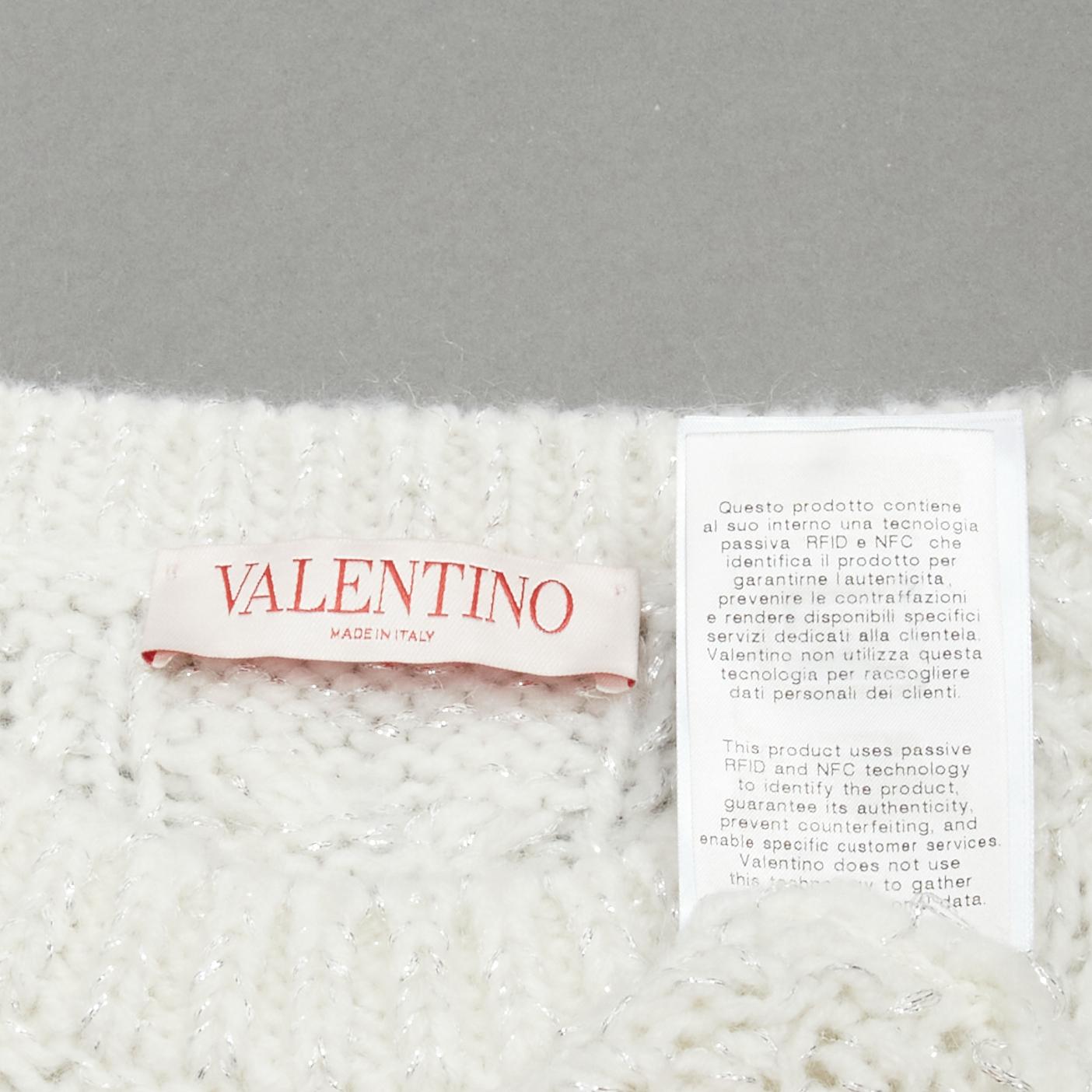 VALENTINO 2021 perlas plateadas lentejuelas lazo blanco lúrex jersey de punto por cable XS en venta 6